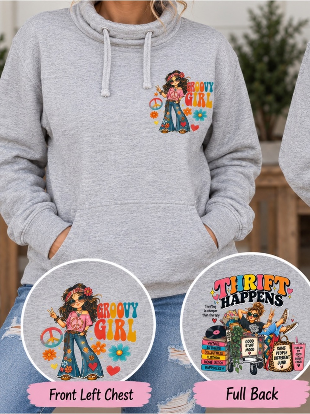 Thrift Happens Graphic pullover sweat shirt - Gray - Picture 2 of 3